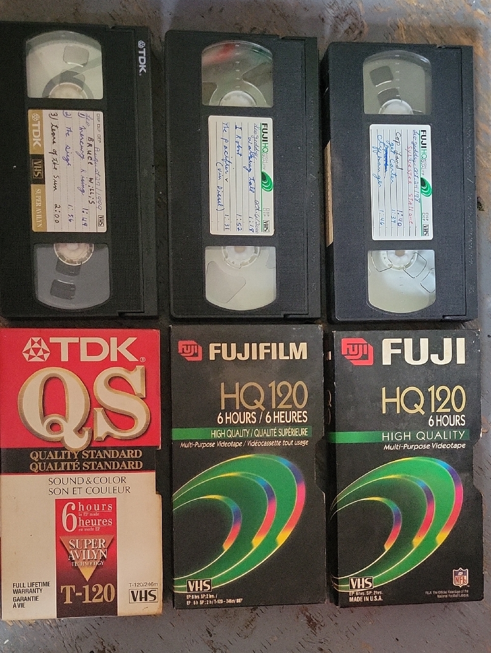 VHS Tape Lot w/ Prerecorded Action Films-FUJI & TDK Labels - Black